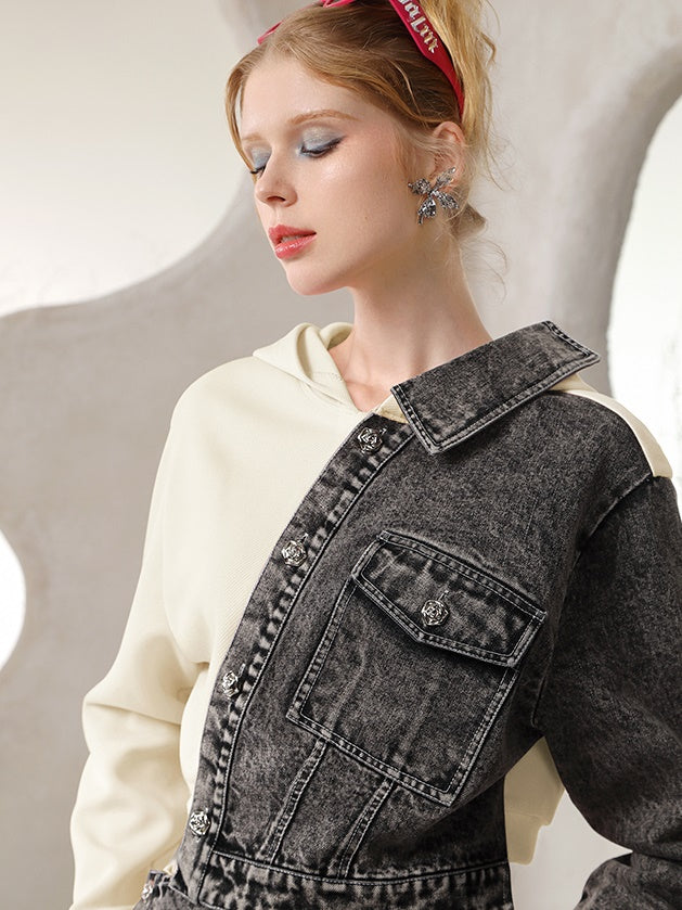 Parka & Short-Hose Denim & Sweat Casual Docking Hoddie Setup