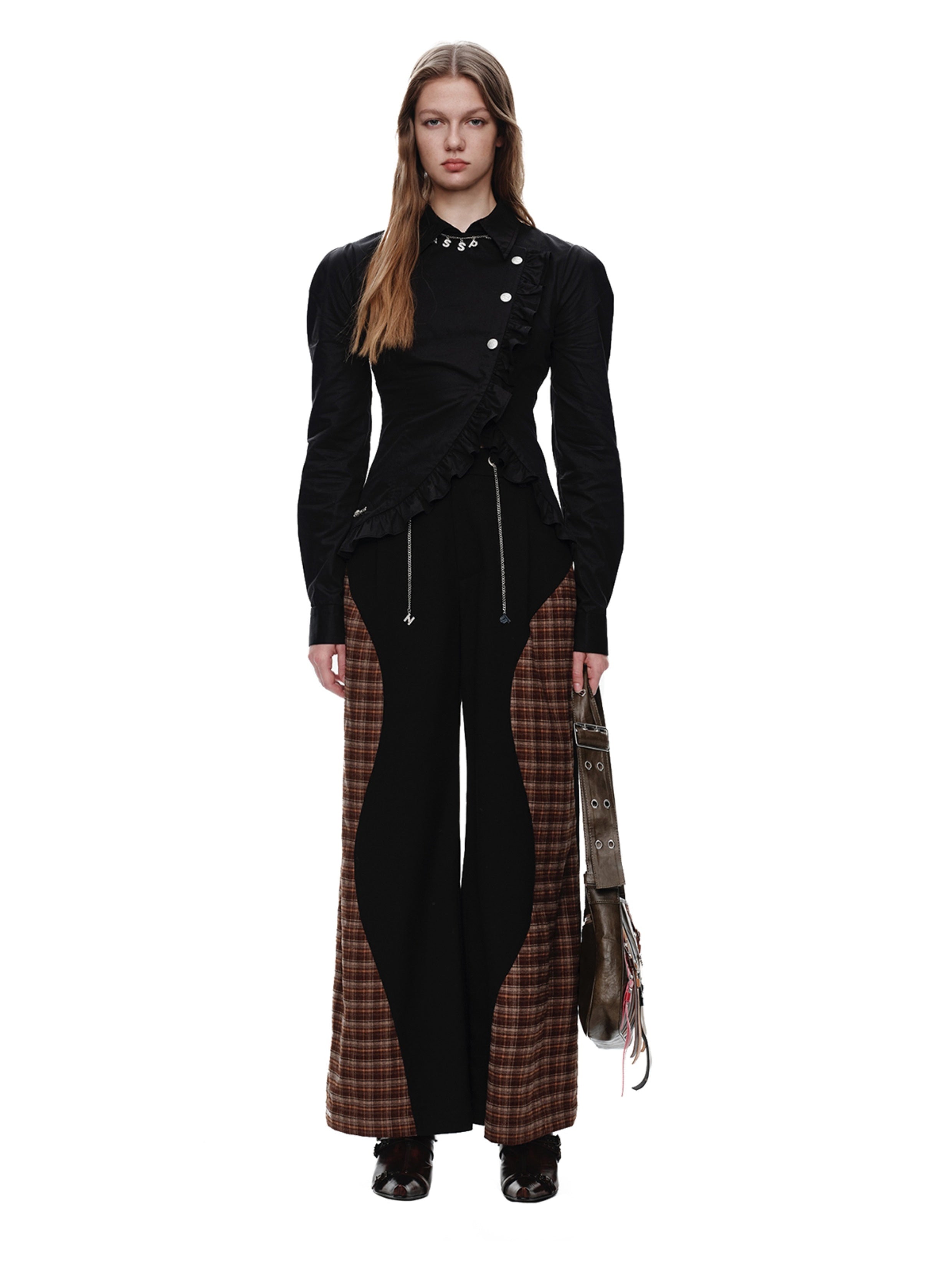 Mix Checked Casual Retro Straight Flare-Pants