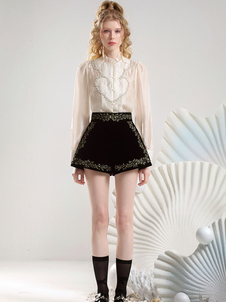 Embroidery Elegant Tassel Flower Chic Blouse&Short-Pants