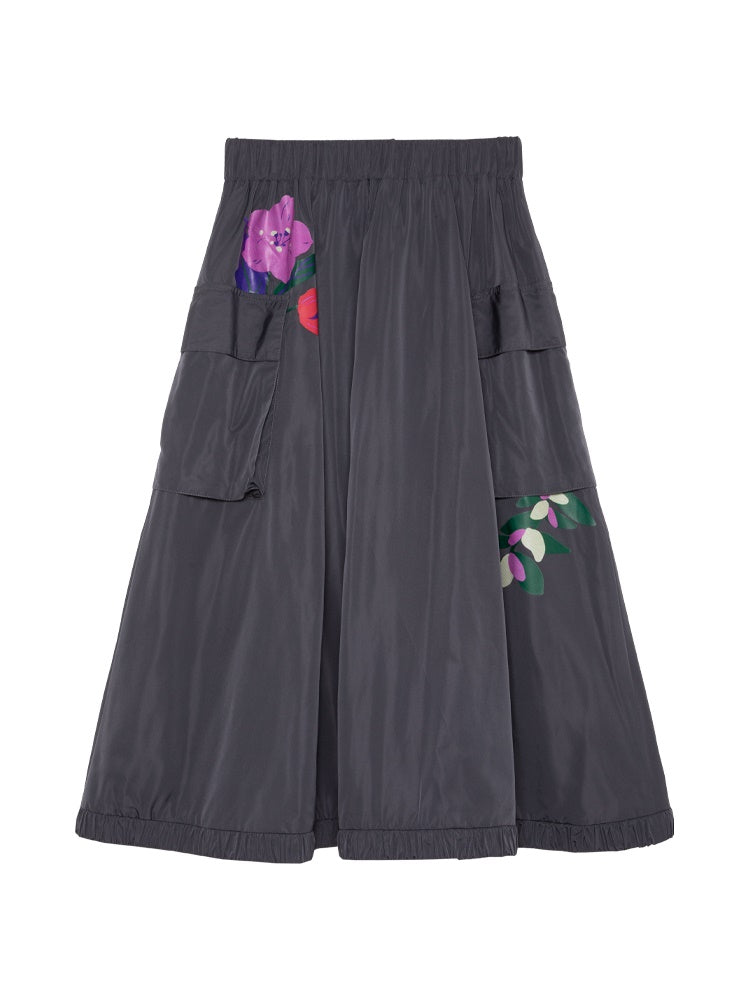 Embroidery Flower Retro Balloon Crumply Blouse & Skirt