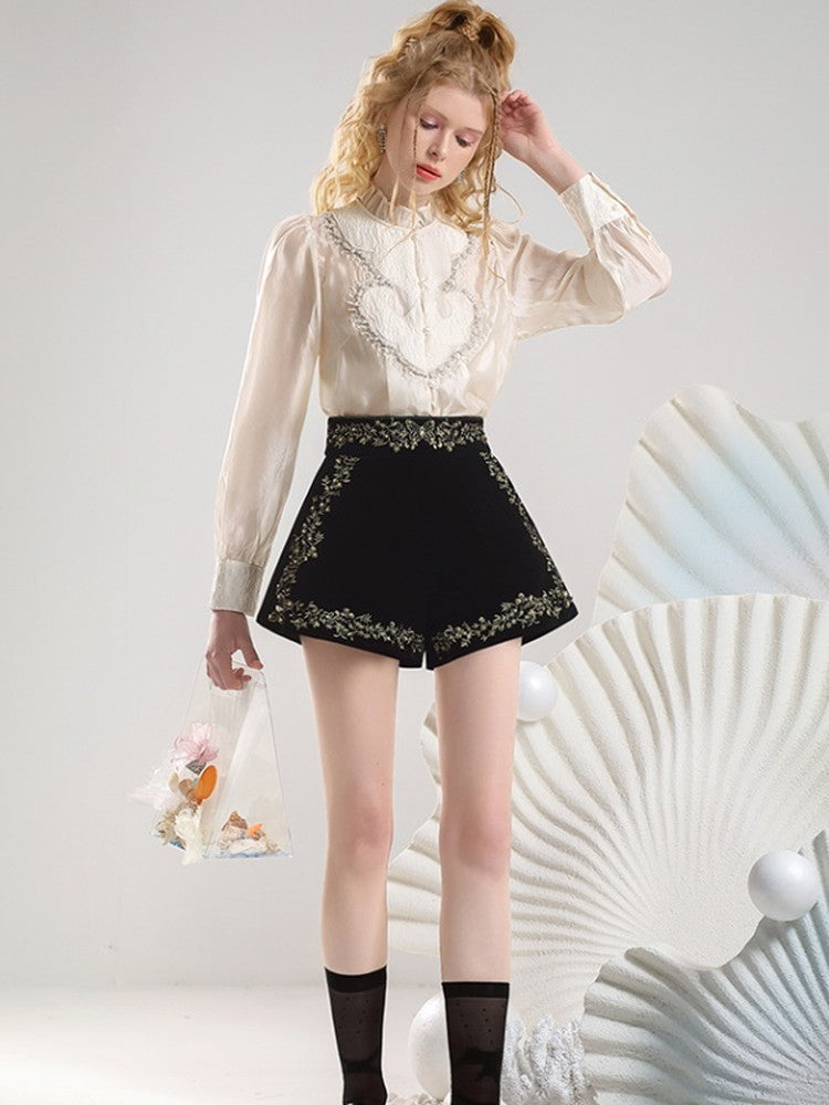 Embroidery Elegant Tassel Flower Chic Blouse&Short-Pants
