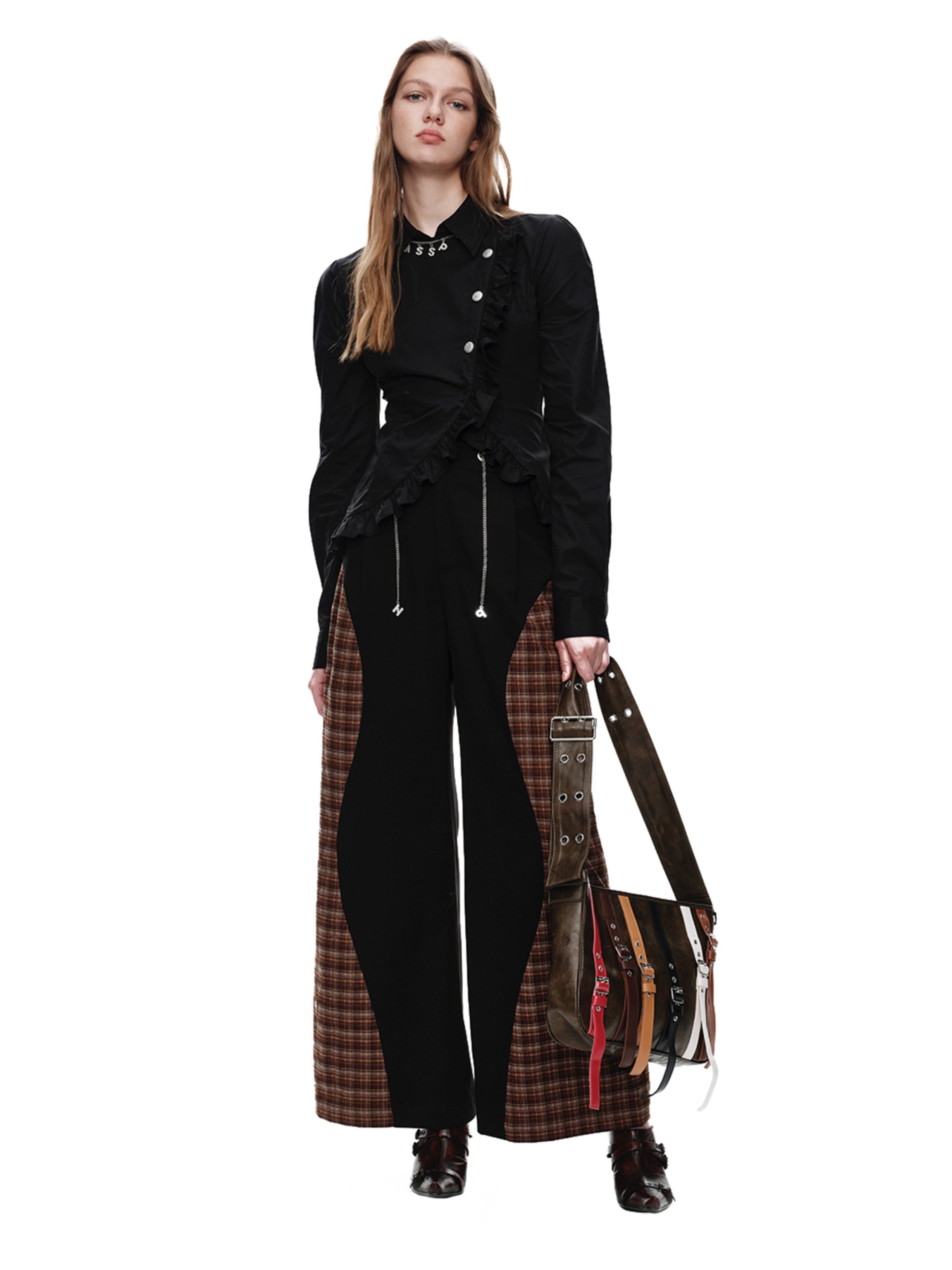 Mix Checked Casual Retro Straight Flare-Pants
