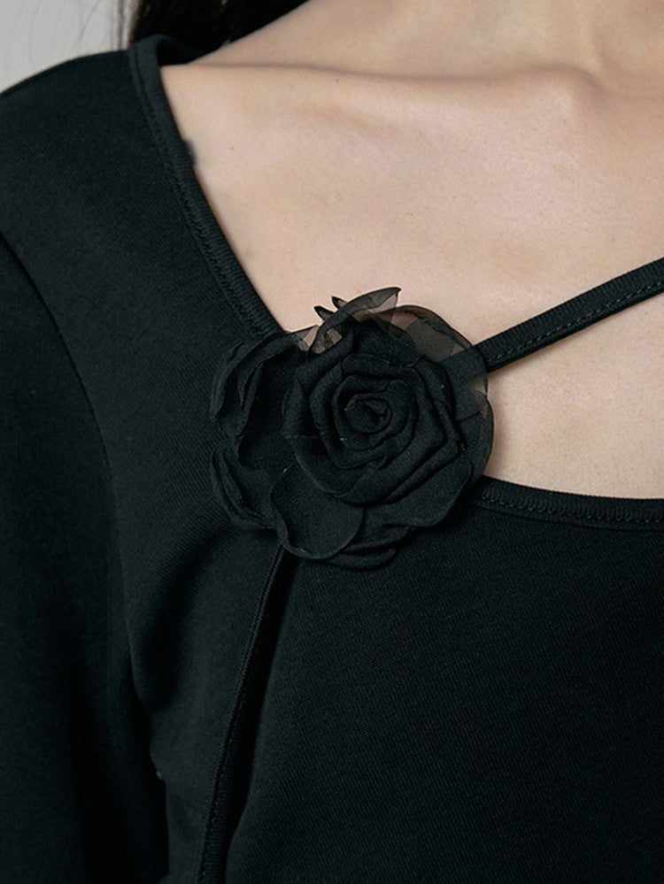 Simple Long Flower-Motif Chic Long-Sleeve Dress