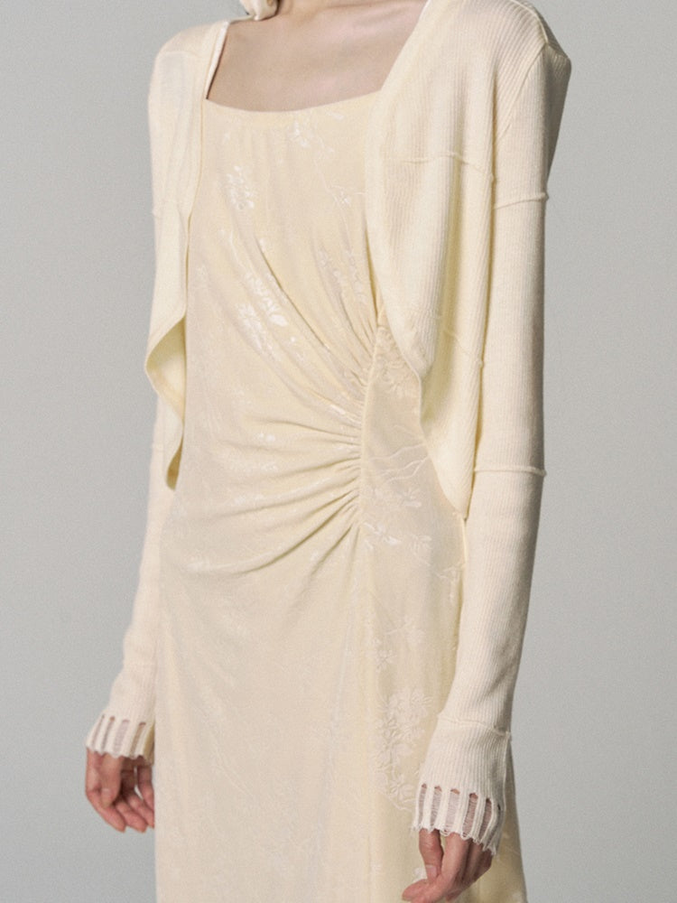 Set-Up Gather Embroidery Simpler Chic Dress&Bolero