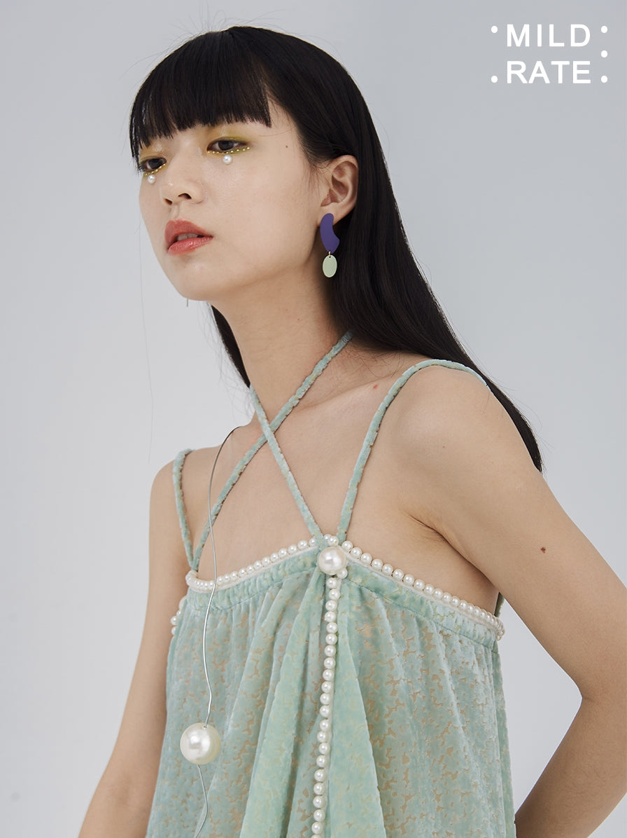 Lace Flower Mesh Shesh Drape Flare Camisole One-pièce
