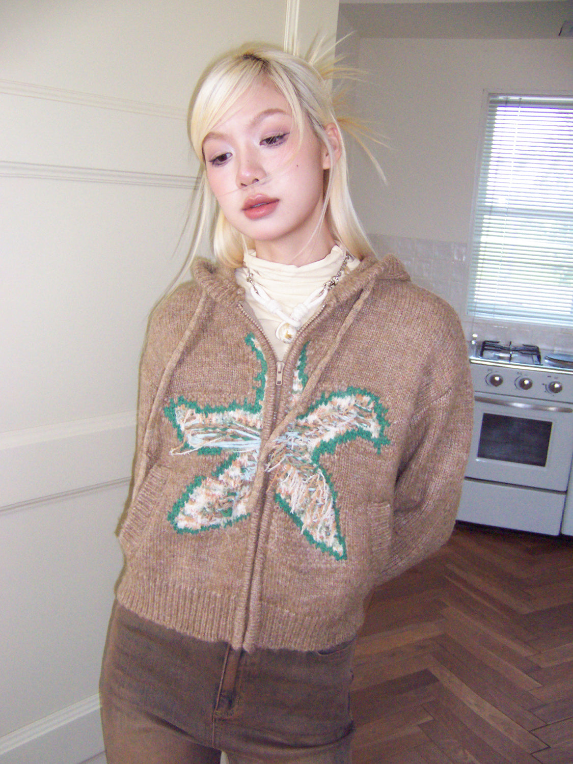 Cardigan dommage à sweat à capuche rétro