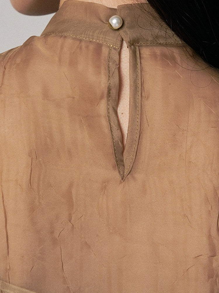 2Set Set-Up See-Through High-Neck Blouse&Camisole