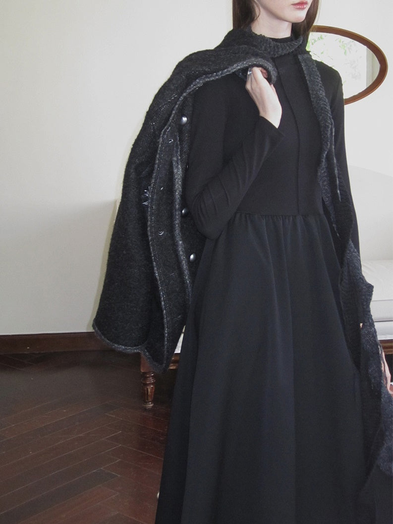 Slim Monotone Long Ruffle Simple Chic One-Piece