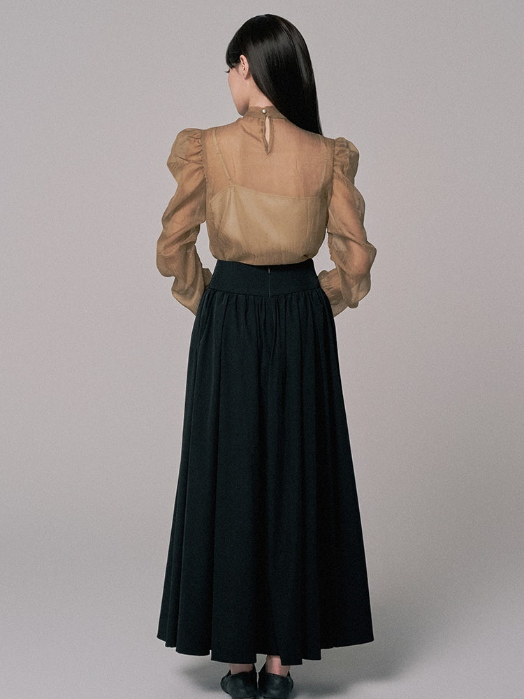 2Set Set-Up See-Through High-Neck Blouse&Camisole