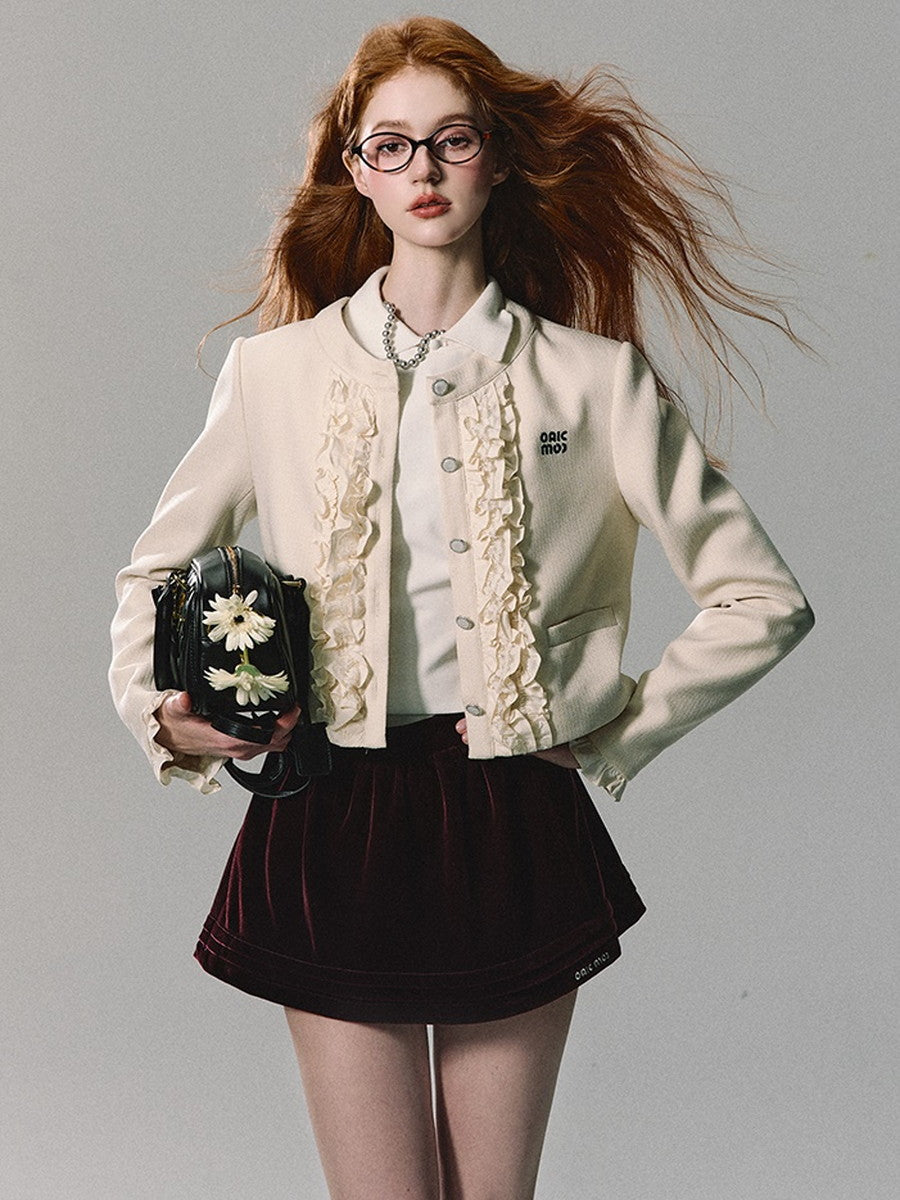 Velvet Flare A-Line Simple Plain Mini-Skirt