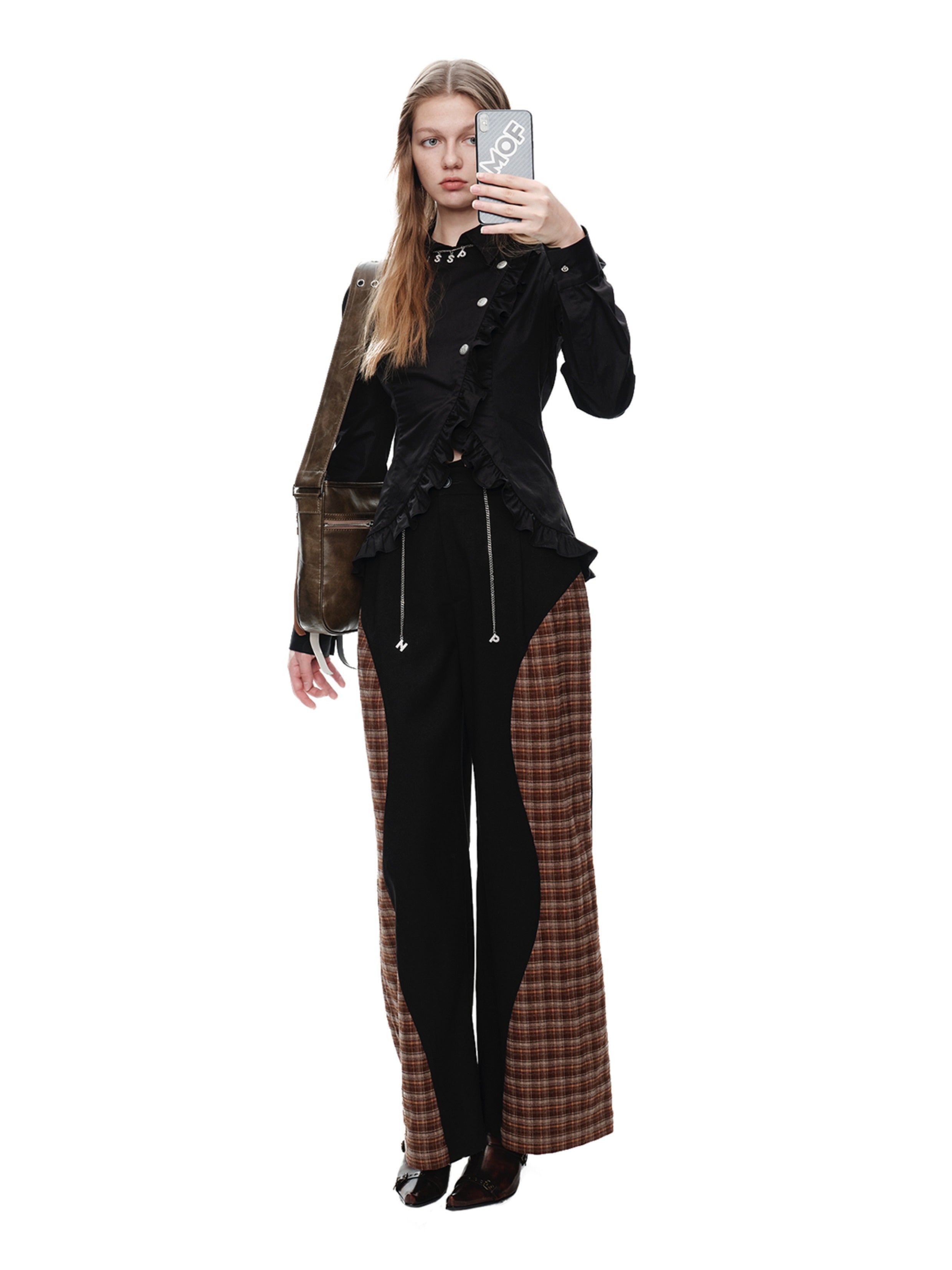 Mix Checked Casual Retro Straight Flare-Pants