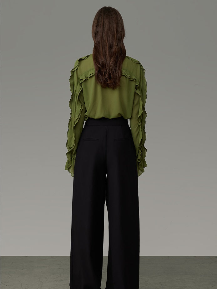 Ciffon Ruffle Drawstring Loose Chic Blouse