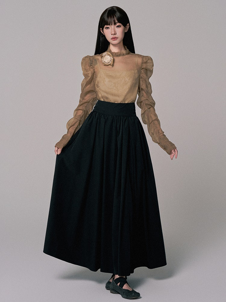 2Set Set-Up See-Through High-Neck Blouse&Camisole