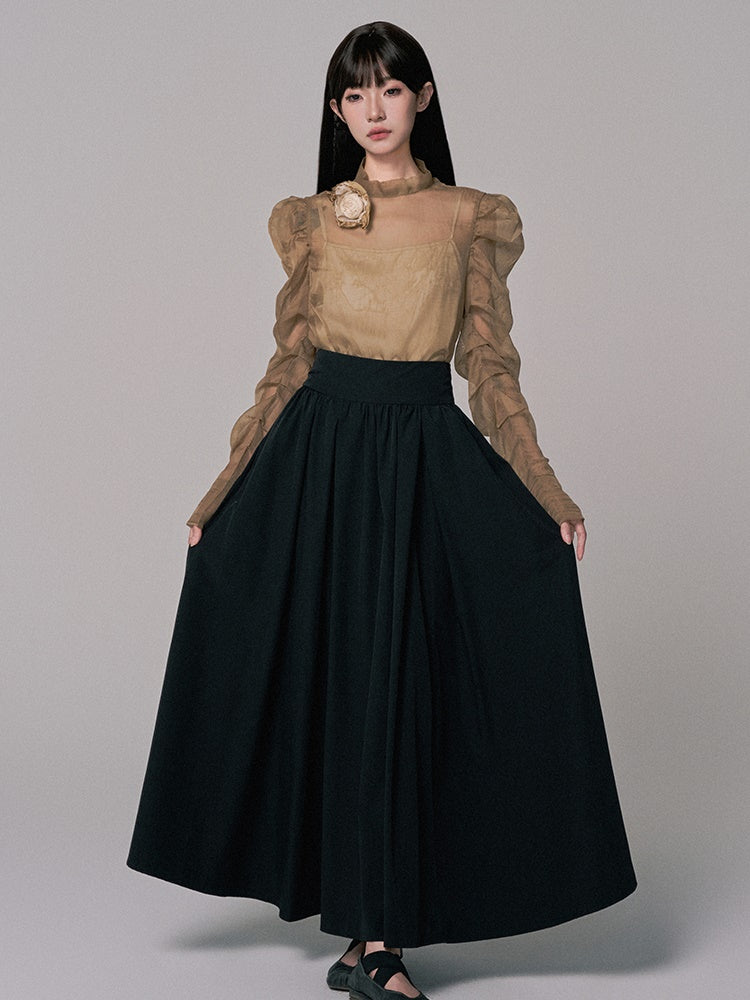 2Set Set-Up See-Through High-Neck Blouse&Camisole