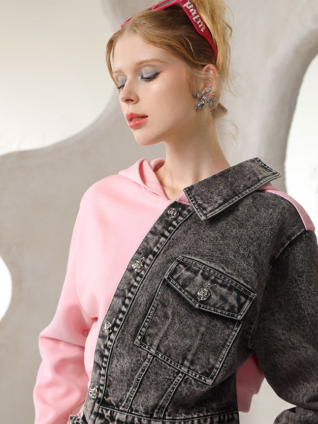 Parka & Short-Hose Denim & Sweat Casual Docking Hoddie Setup