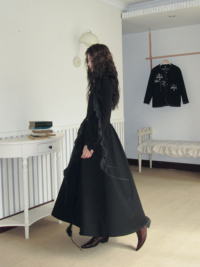 Slim Monotone Long Ruffle Simple Chic One-Piece