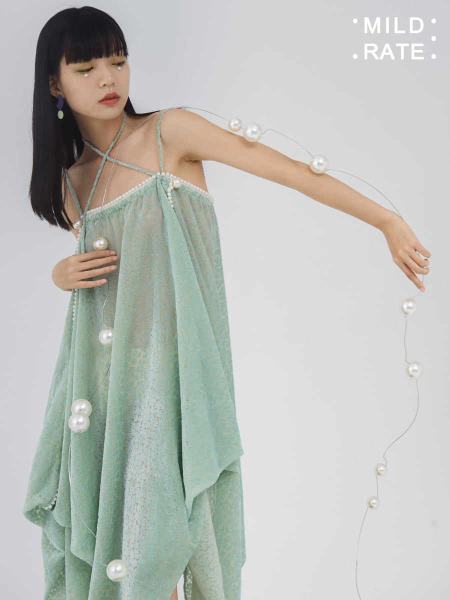 Lace Flower Mesh Shesh Drape Flare Camisole One-pièce