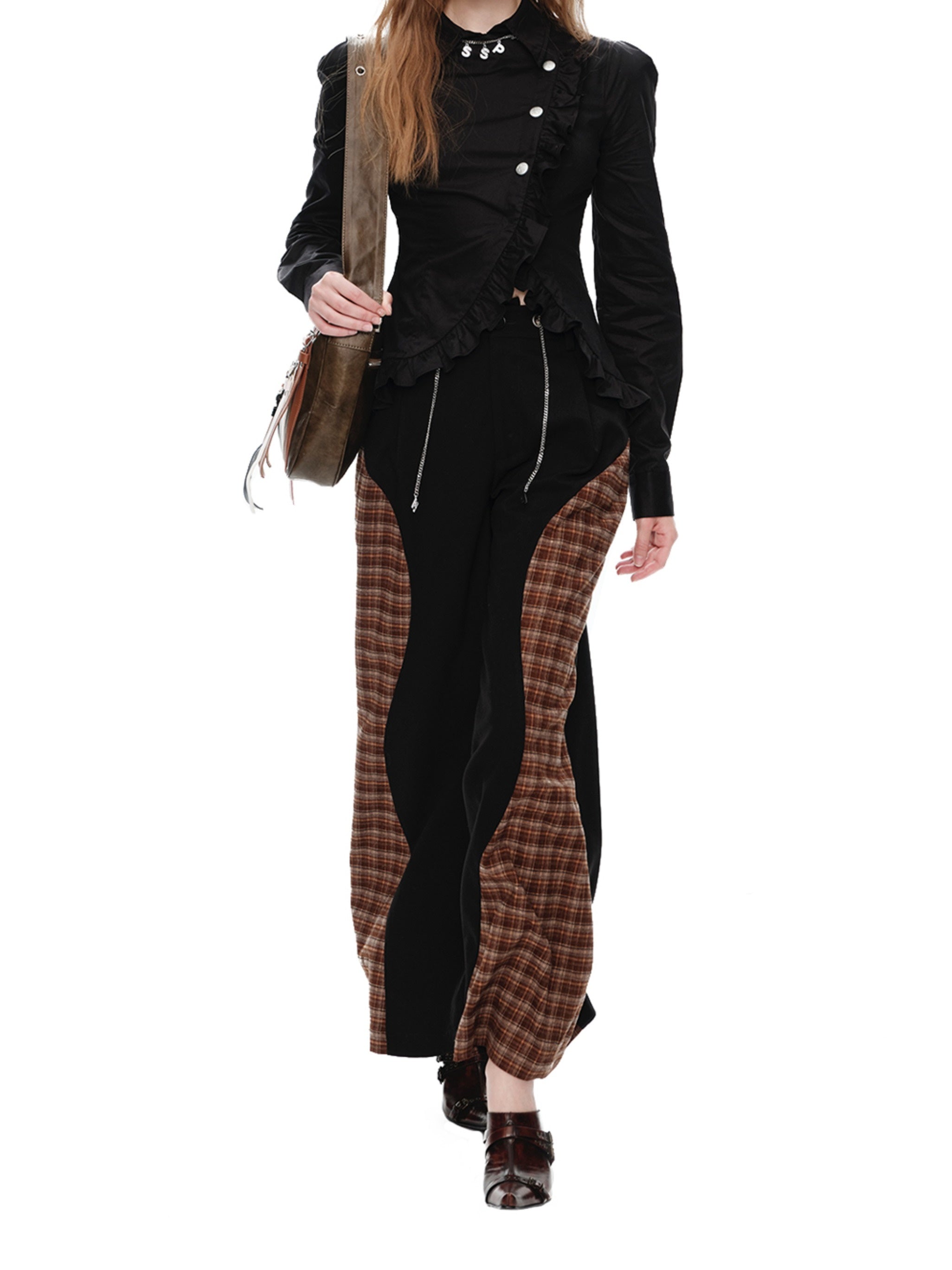 Mix Checked Casual Retro Straight Flare-Pants