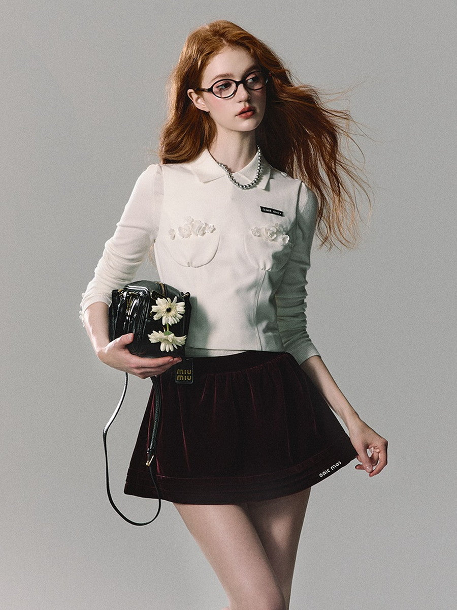 Velvet Flare A-Line Simple Plain Mini-Skirt