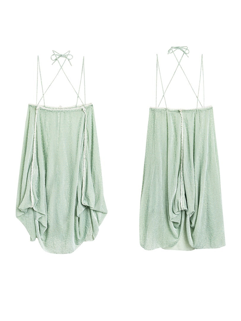 Lace Flower Mesh Shesh Drape Flare Camisole One-pièce