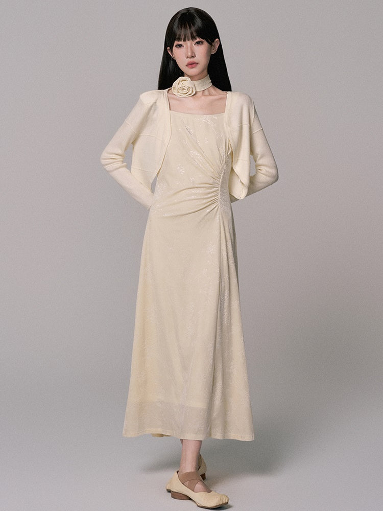 Set-Up Gather Embroidery Simpler Chic Dress&Bolero