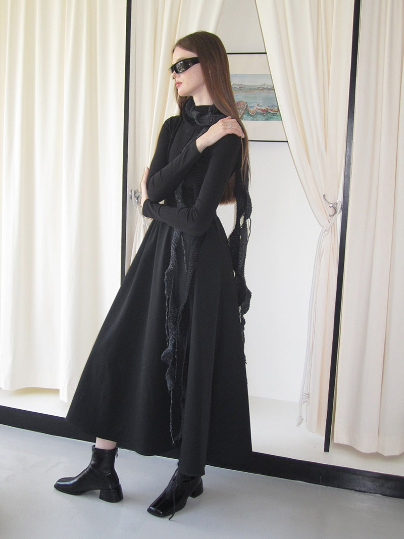 Slim Monotone Long Ruffle Simple Chic One-Piece