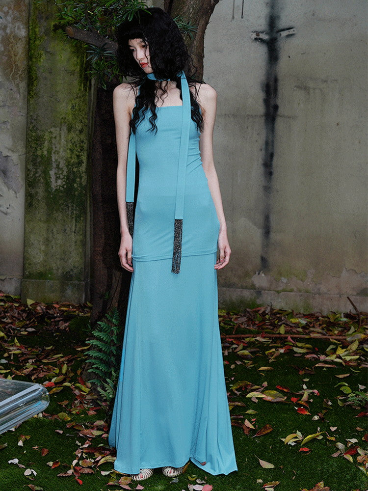 Tight Simple Stretch Plain Elegant Camisole&Long-Skirt