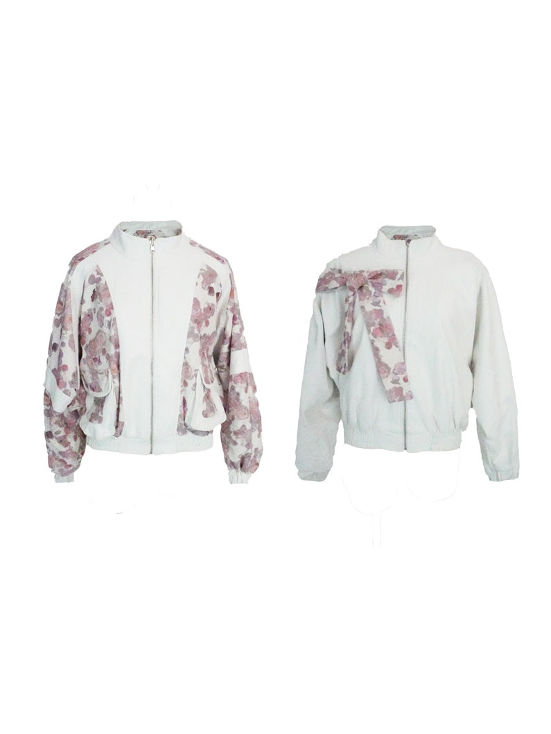 Reversible Flower Ribbon Leather Retro Feminine Jacket&Mini-Skirt