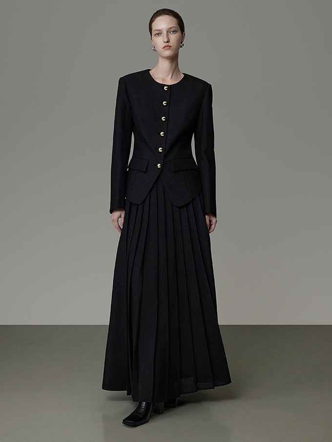 Set-Up Plain Box-Pleats Classy Jacket&Long-Skirt