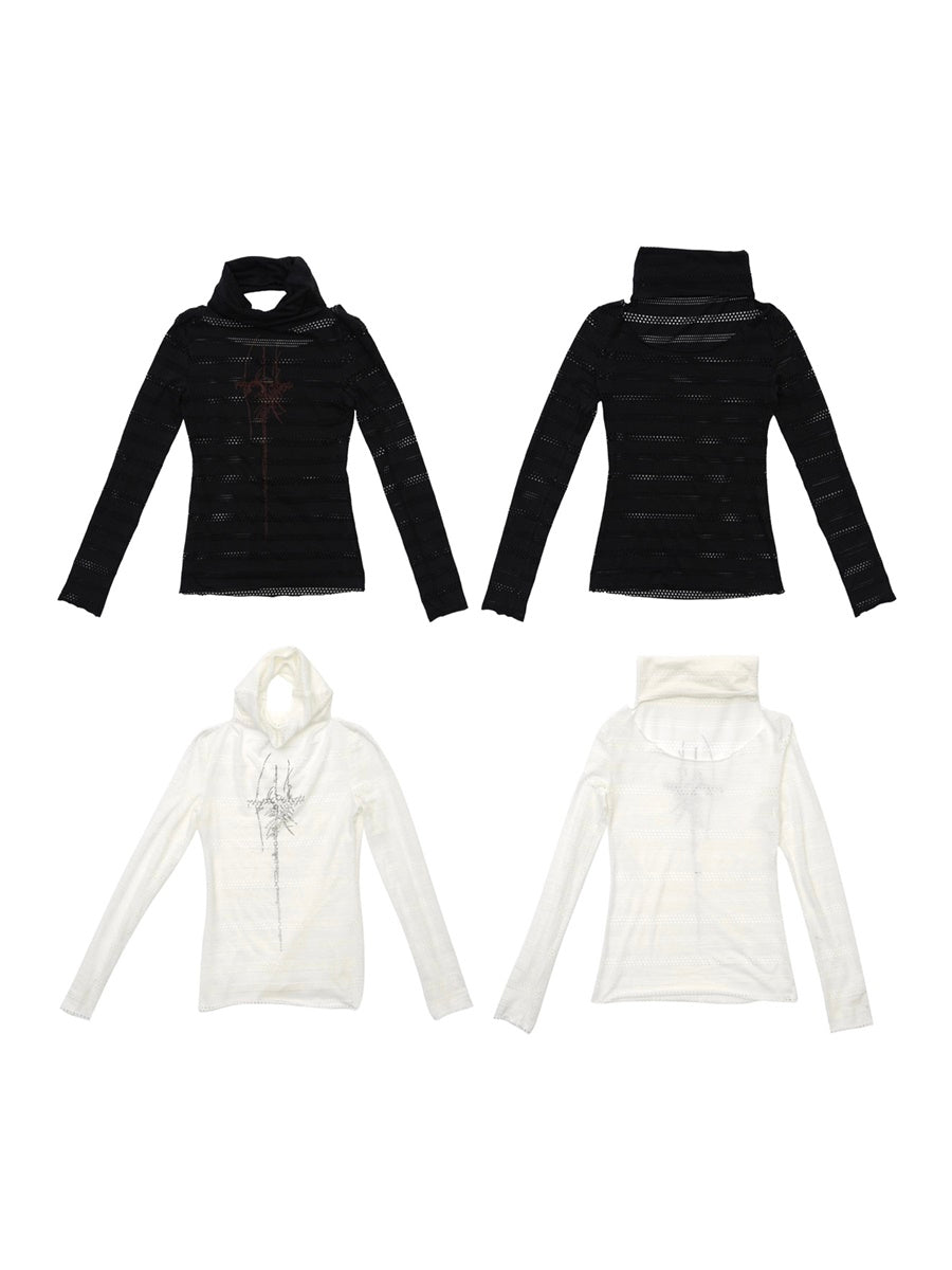 Punching Thin Mesh Casual Back-Open Cutsew