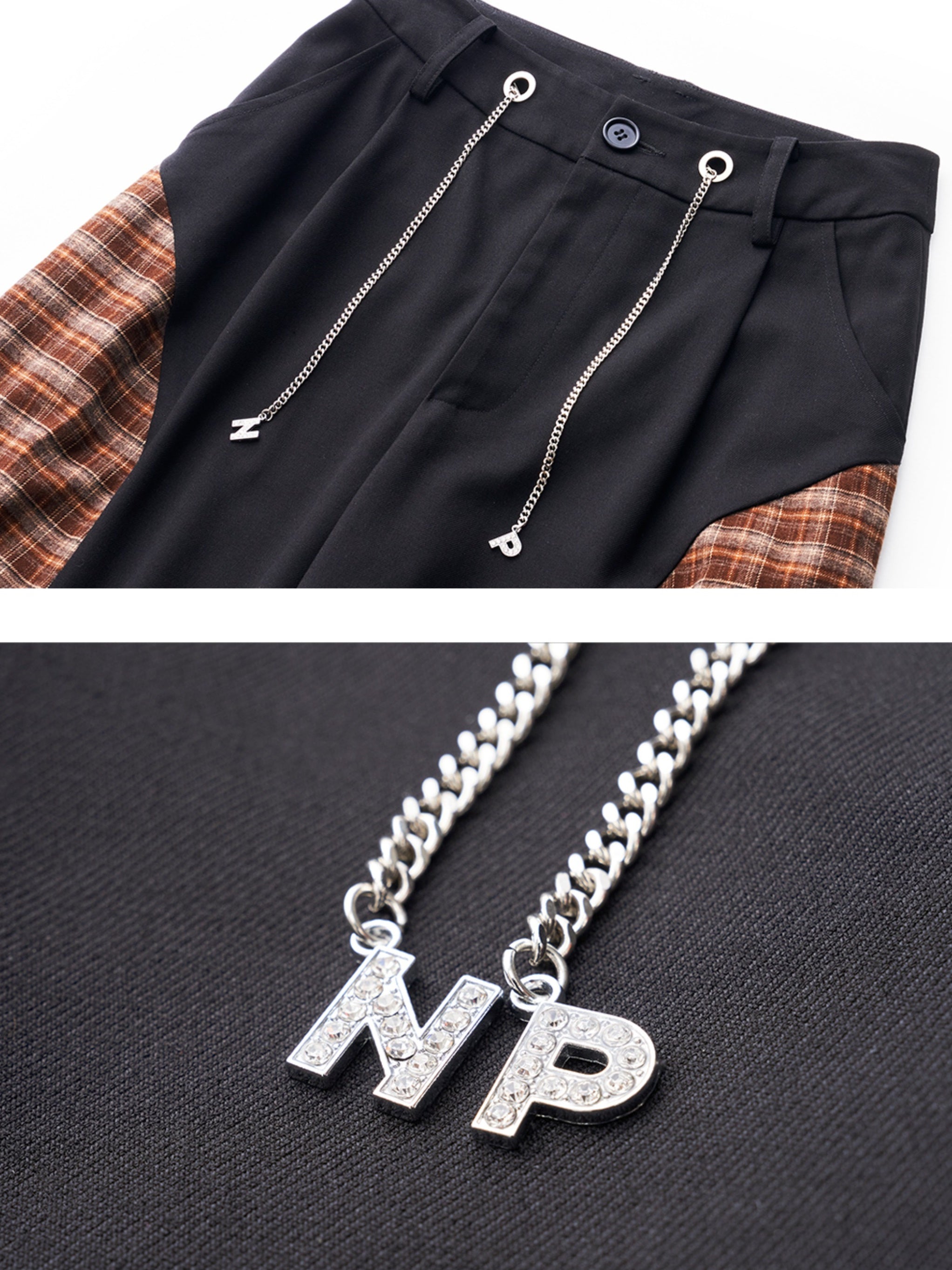 Mix Checked Casual Retro Straight Flare-Pants