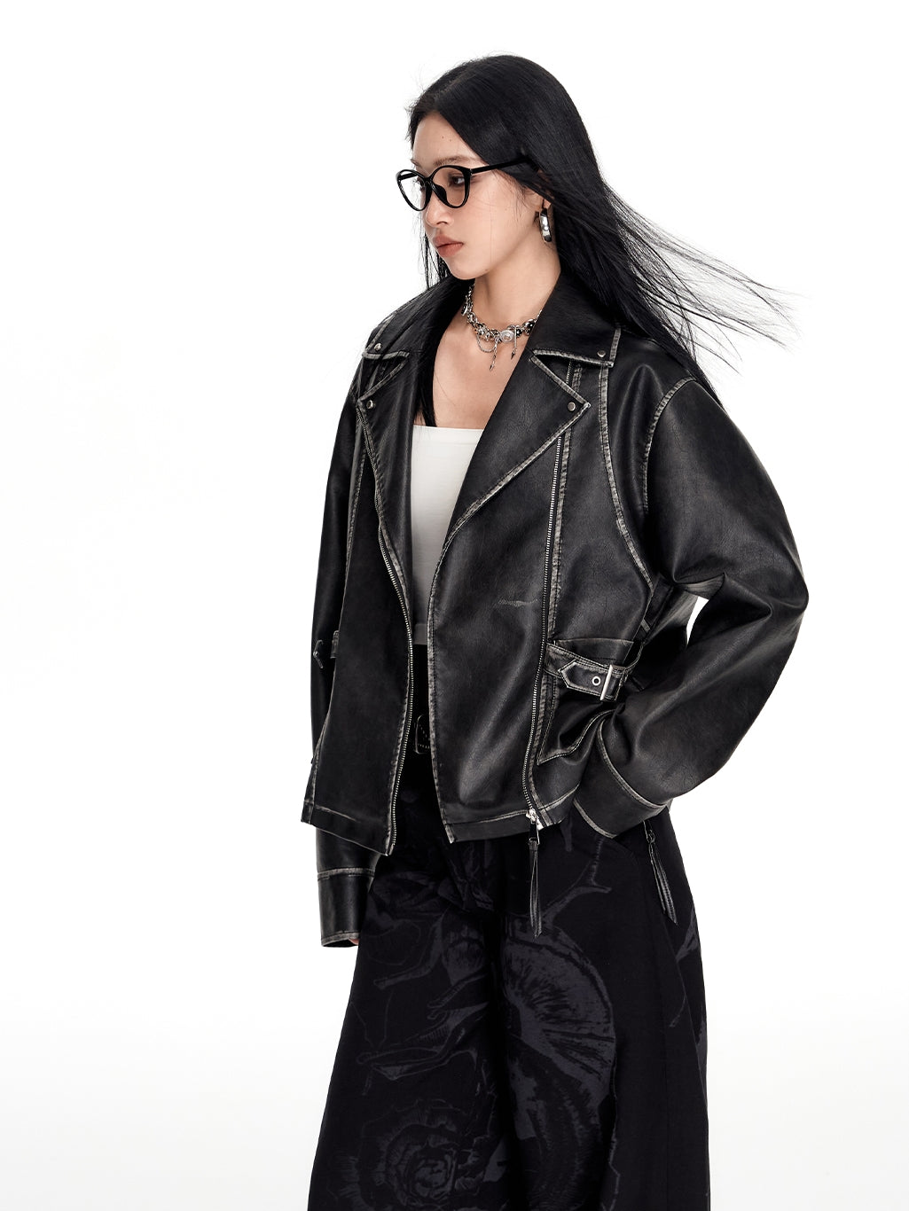 Stitch Oversize Cool Retro Leather-Jacket