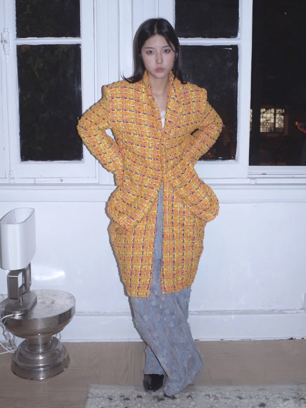 양모 검사 니치 디자인 캐주얼 고유 드레이프 코트