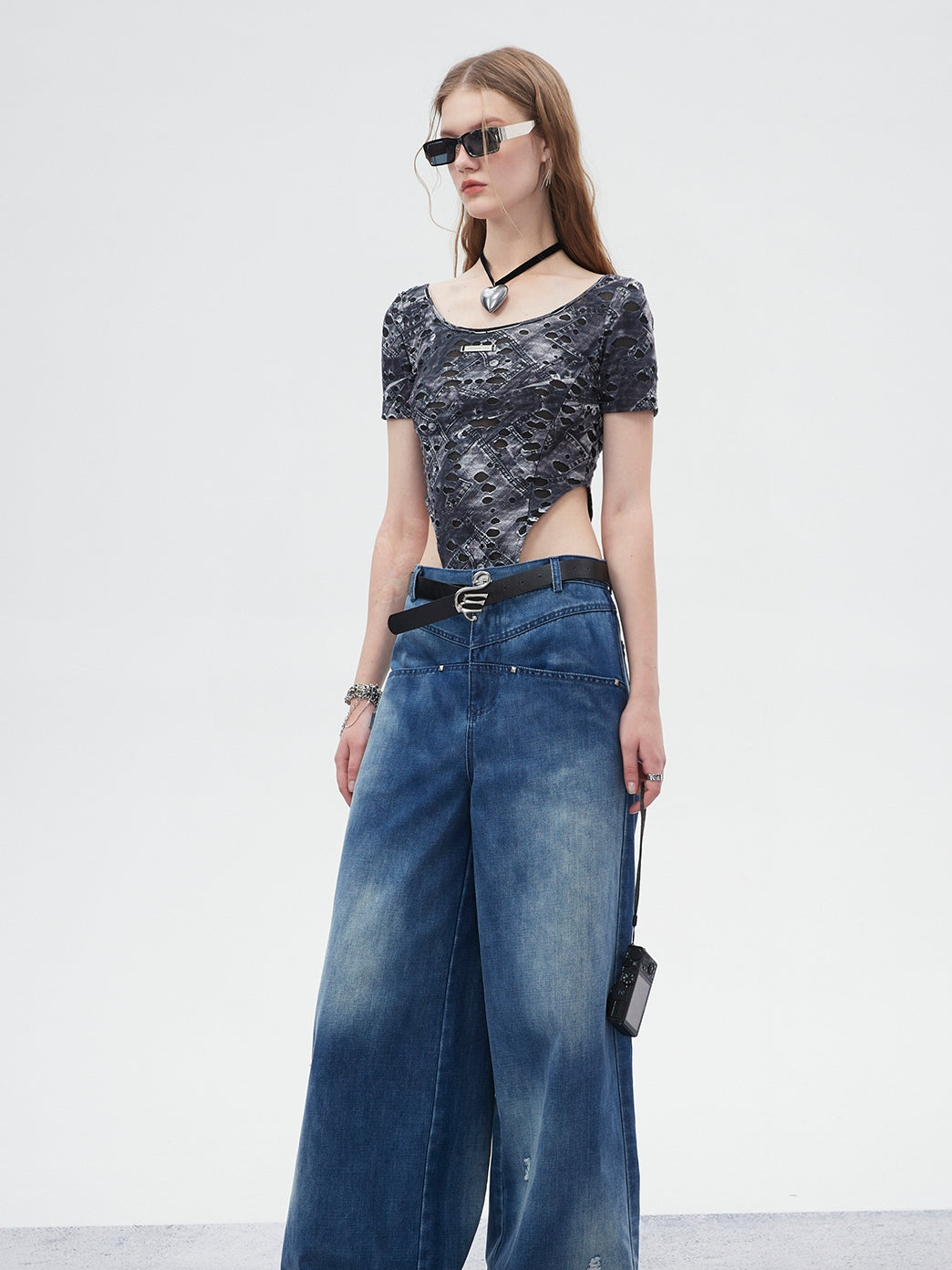Fake-Denim Unique Damage Body-Suit