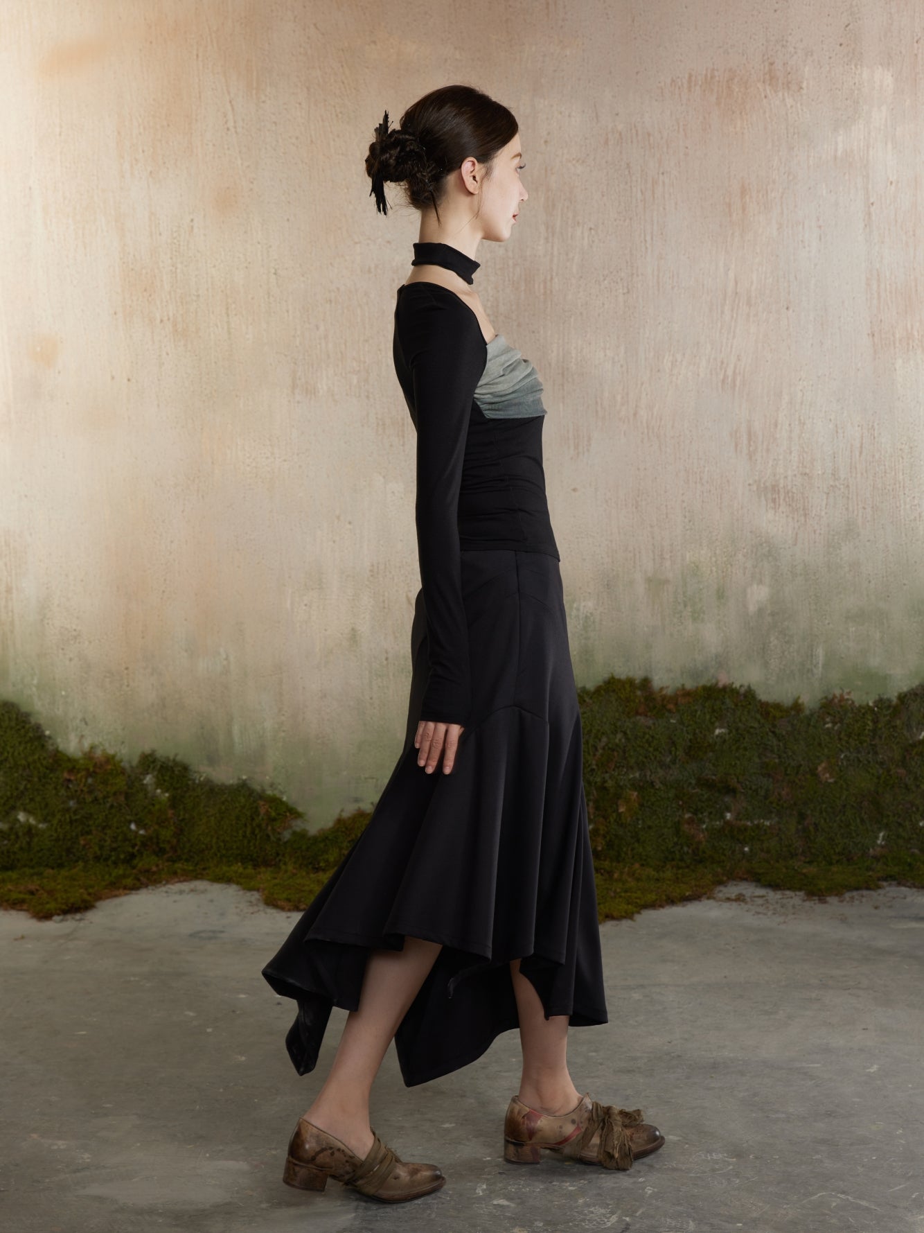 Knit Nichi Bi-Color Slim Classy Tops&Mermaid-Skirt