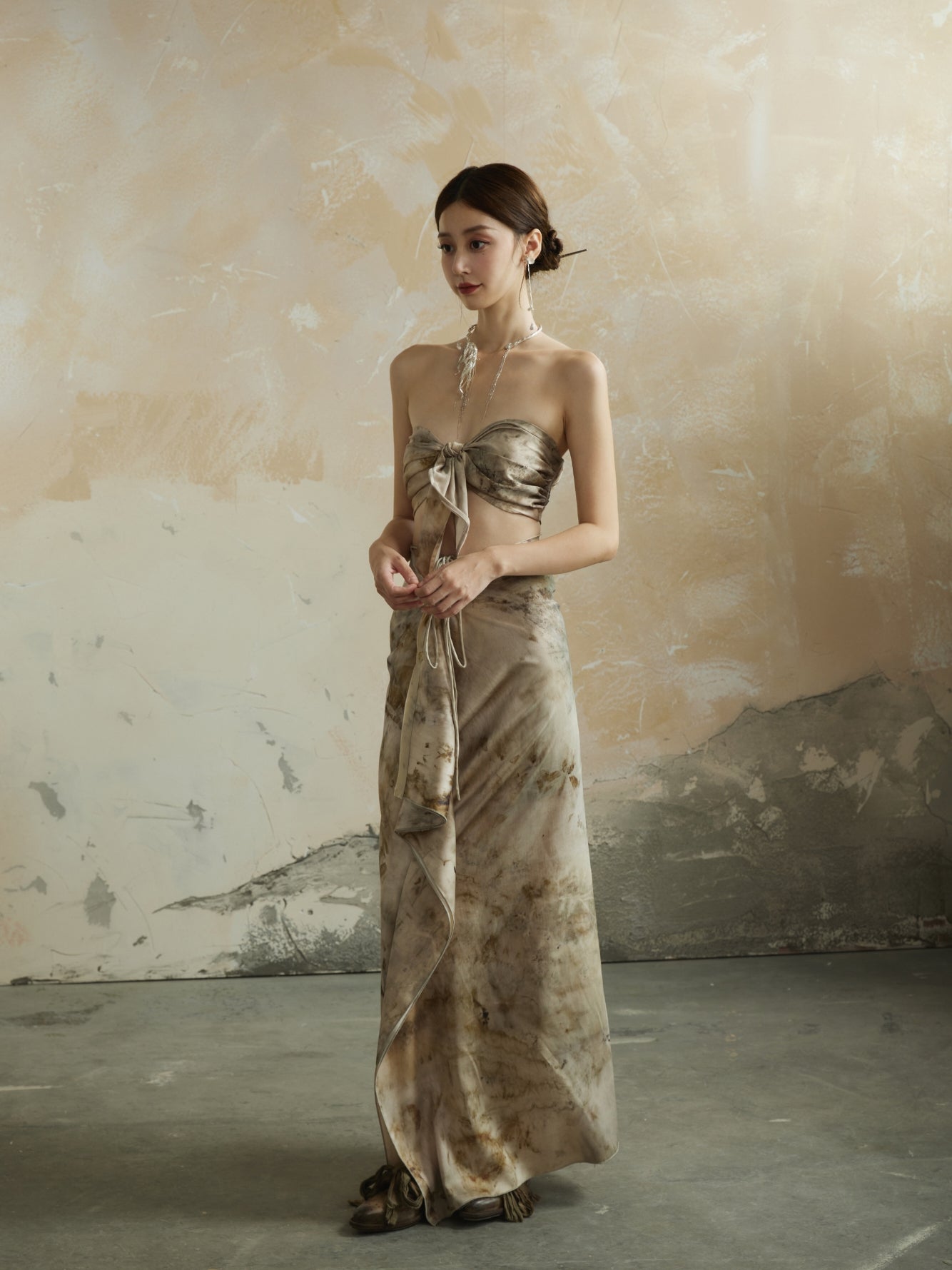 Gradation Speckled Elegant Wrap Nichi Long-Skirt