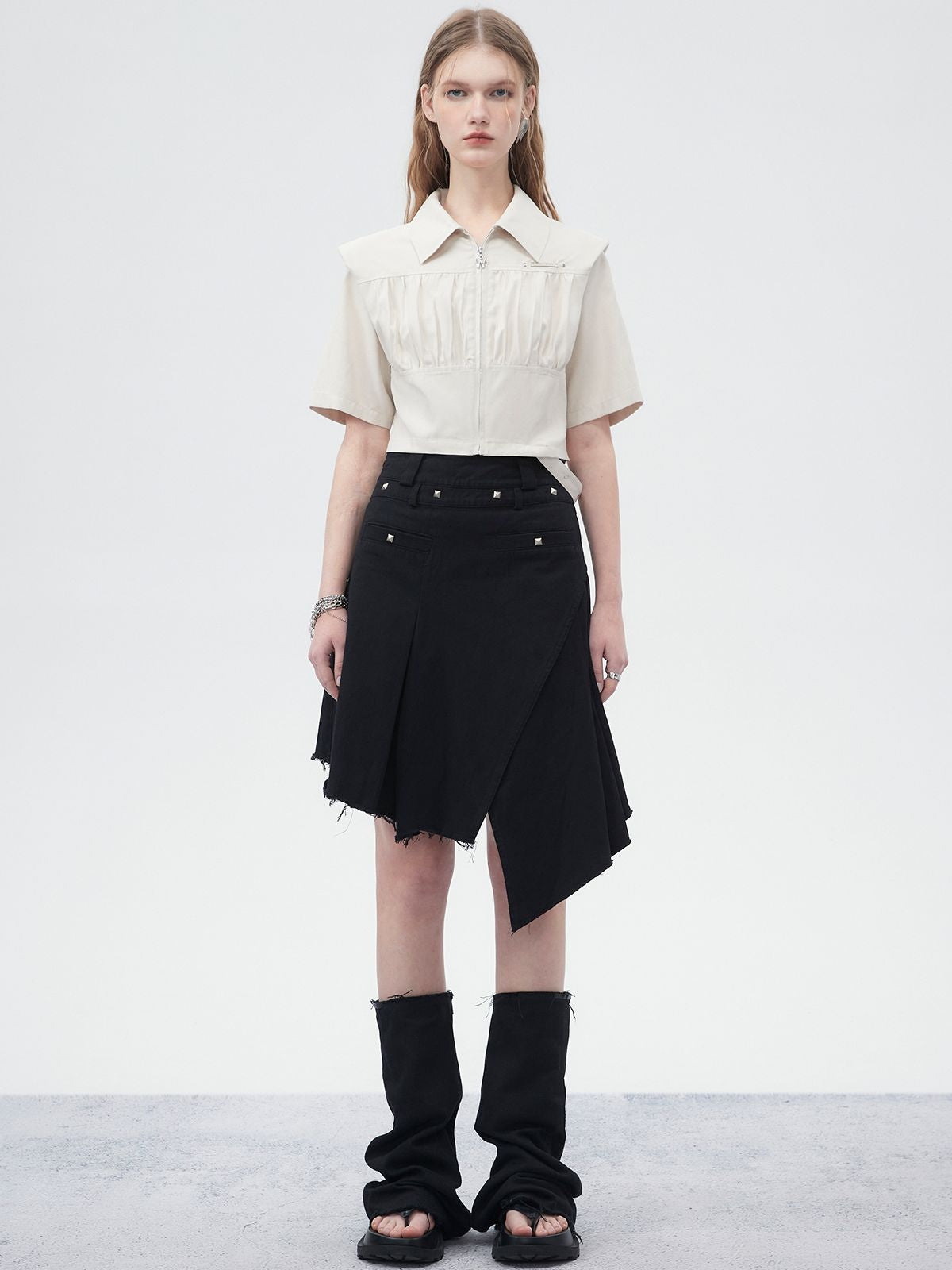 Zip Cropped Nichi Plain Shirt