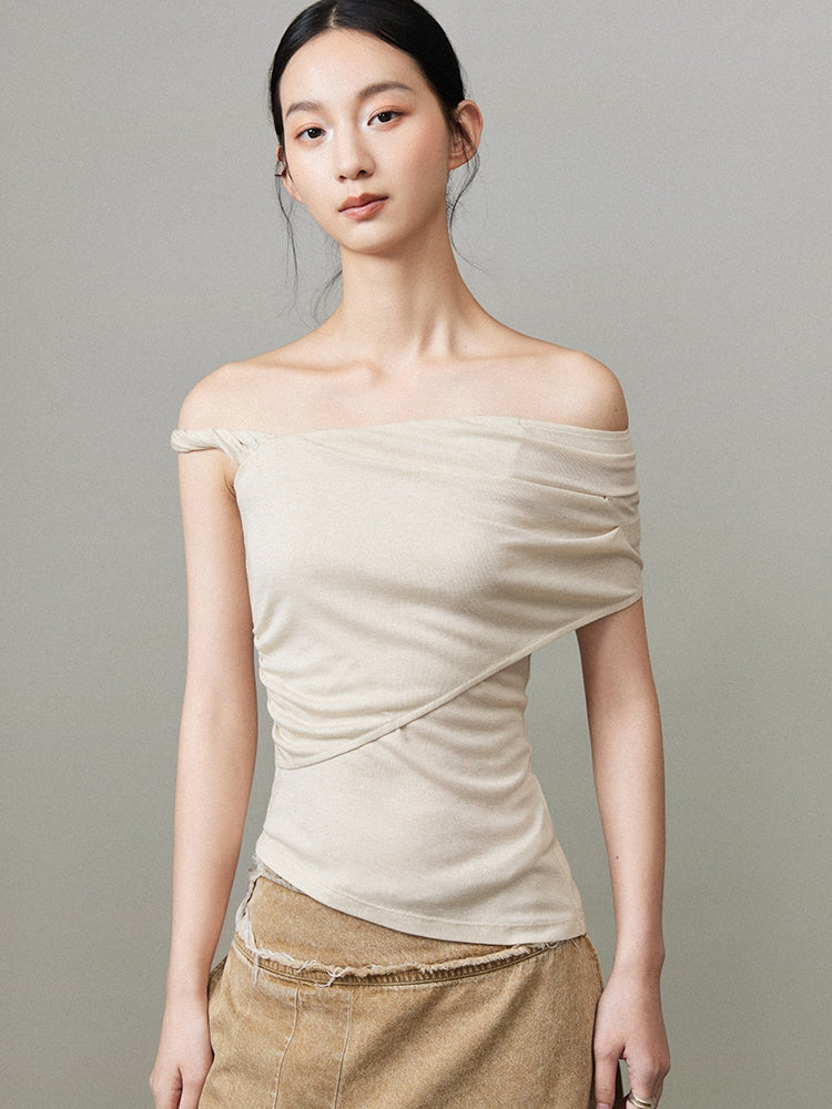 세련된 고급스러운 One Shoulder 드레이프 단단한 탑