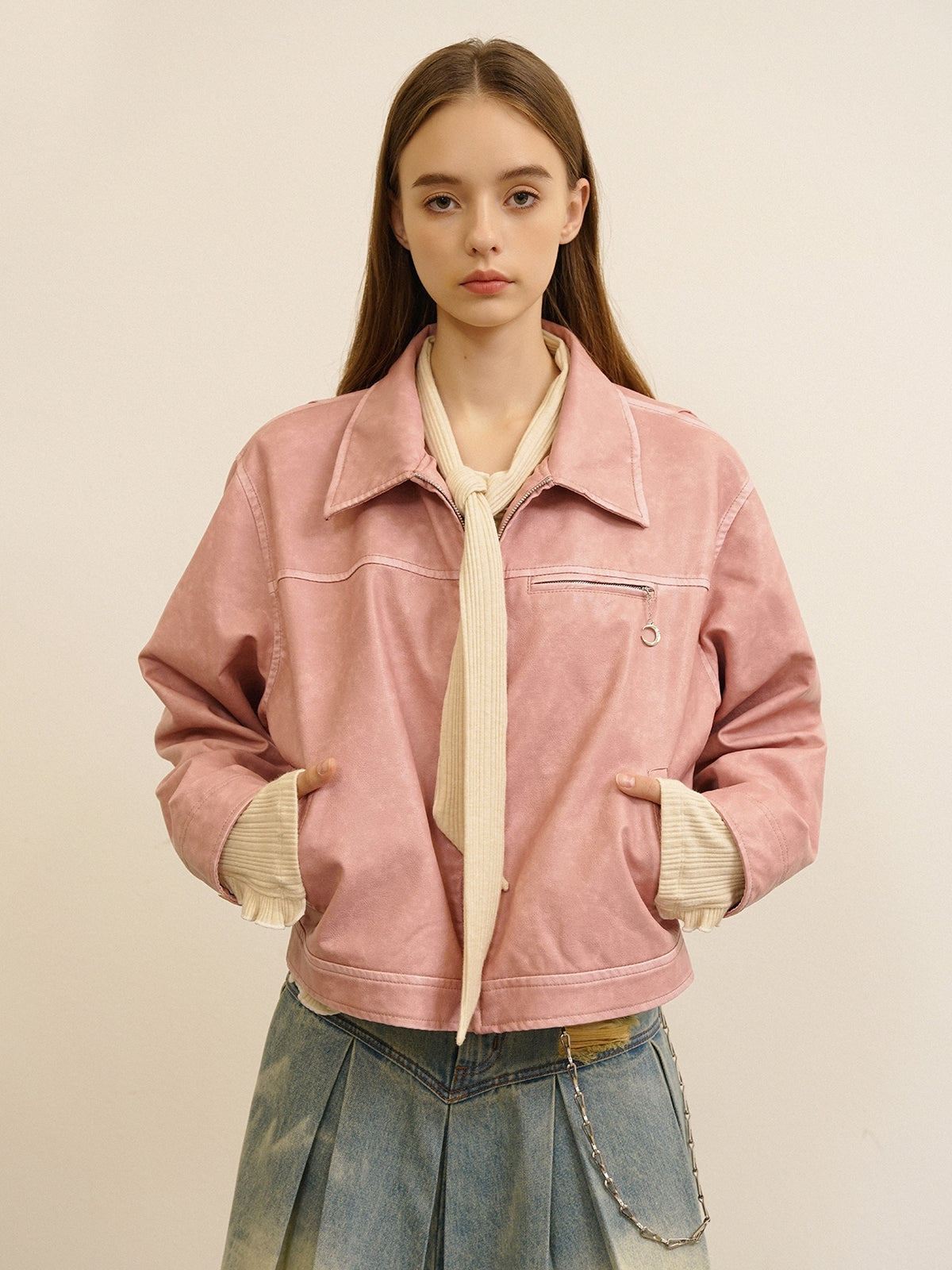 Plain Cute Refreshing Retro Leather-Jacket