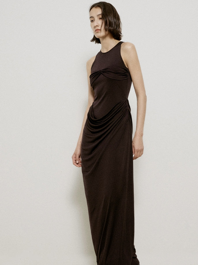 Elegant Drape Long Slim Simple One-Piece