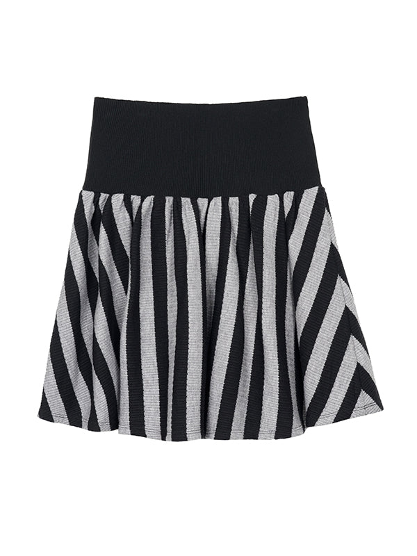 Knit Border Casual Set-Up Long-T-Shirt&Mini-Skirt