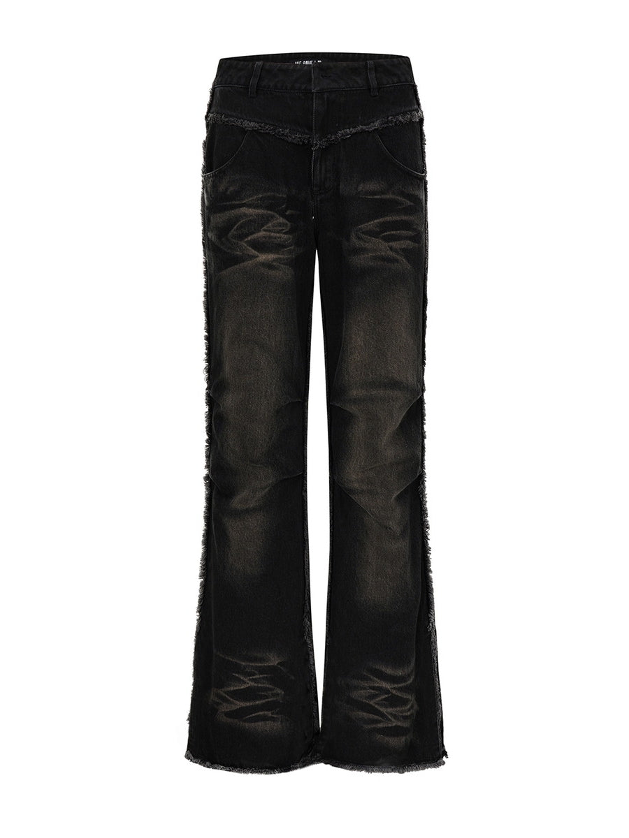 Denim Faded Vintage Cut-Off Casual Flare-Pants