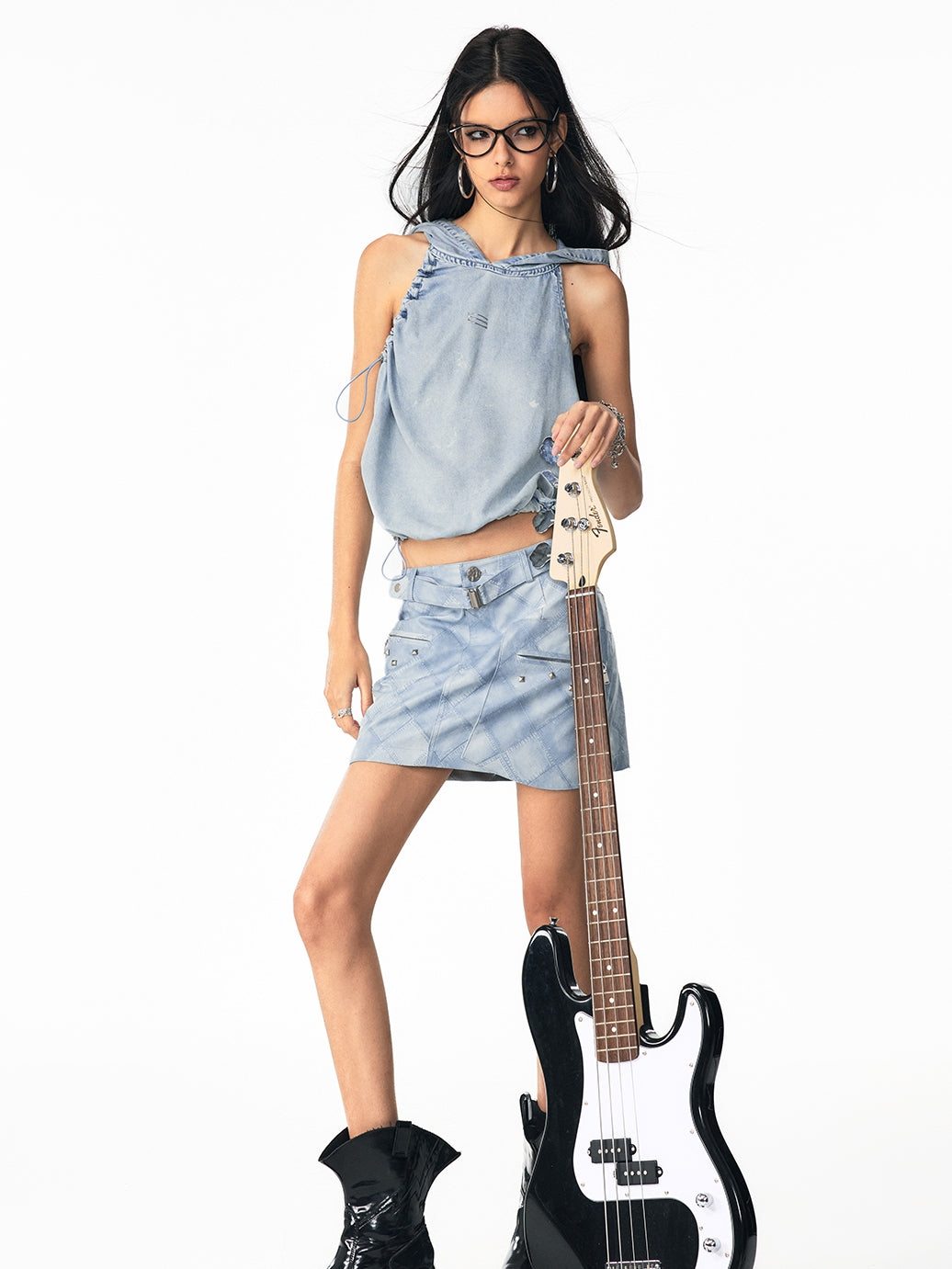 패치 워크 미니 캐주얼 타이트 스커트