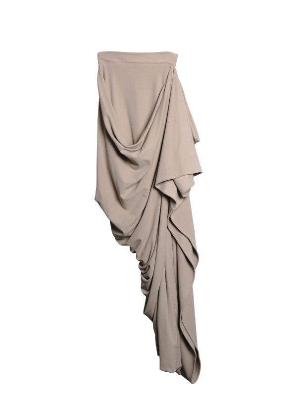 Plain Asymmetry Drape Feminine Elegant Long-Skirt