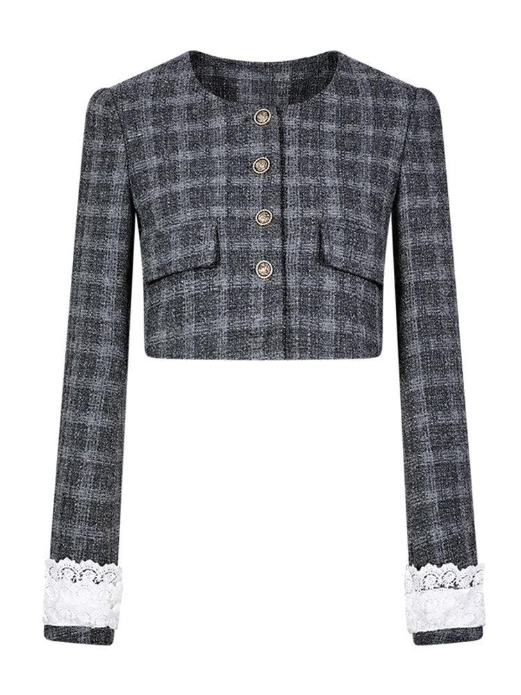 Tweed Lace Feminine Cute Jacket&Vest&Mini-Skirt&Long-Skirt