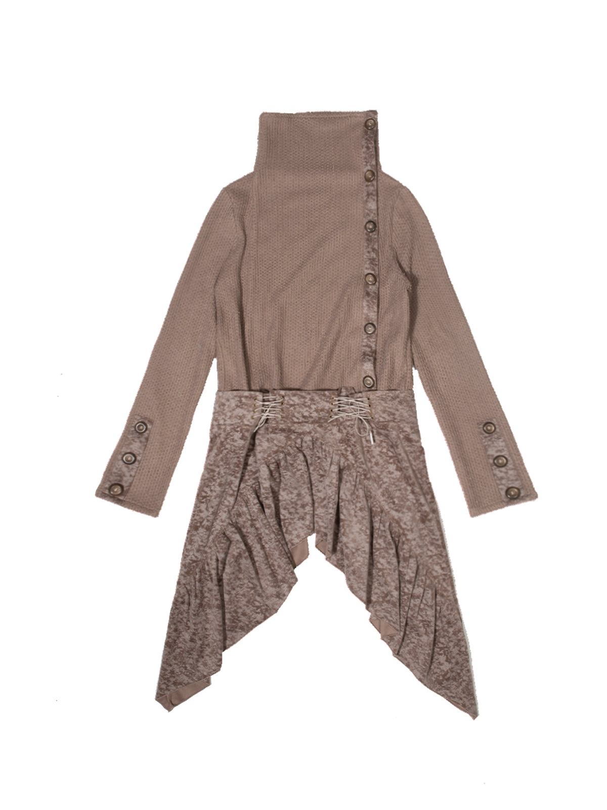 High-Neck Lace-Up Vintage Long-Side Tiered One-Piece