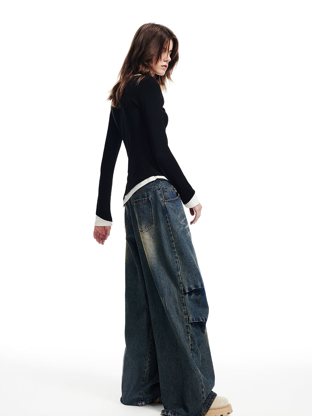 Denim Loose Faded Casual Wide-Pants