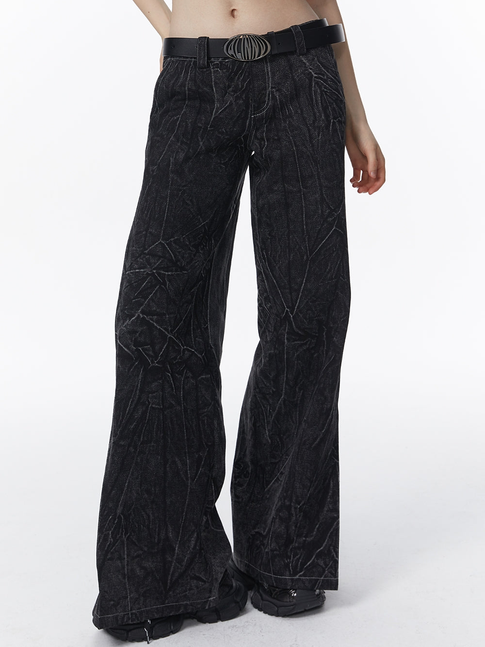 주름진 데님 캐주얼 넓은 바지