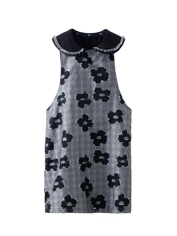 Checked Girly Rack No-Ärmer Blumenmonoton ein Stückschichtiger