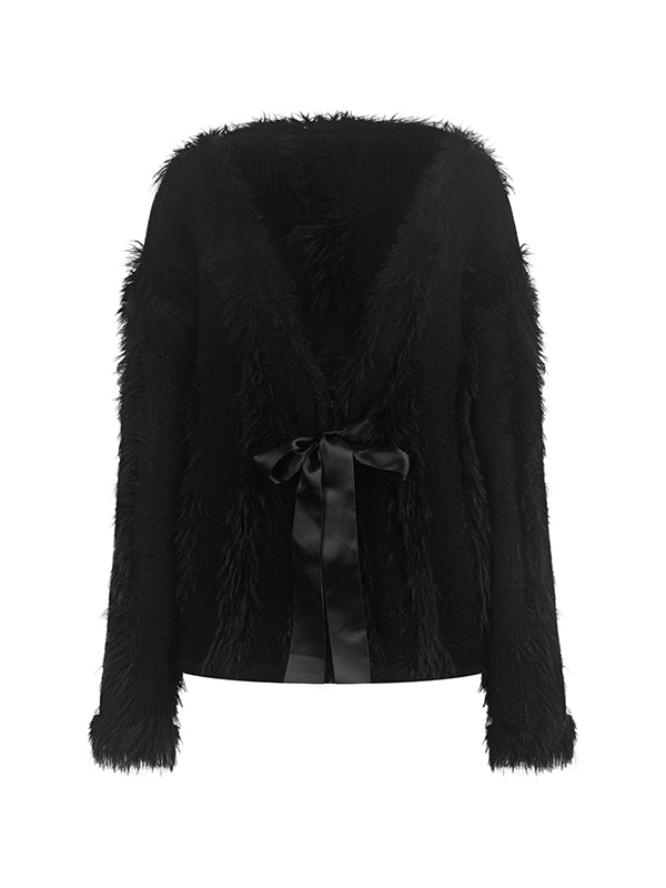 Pelzband übergroße flauschig süße Strickjacke